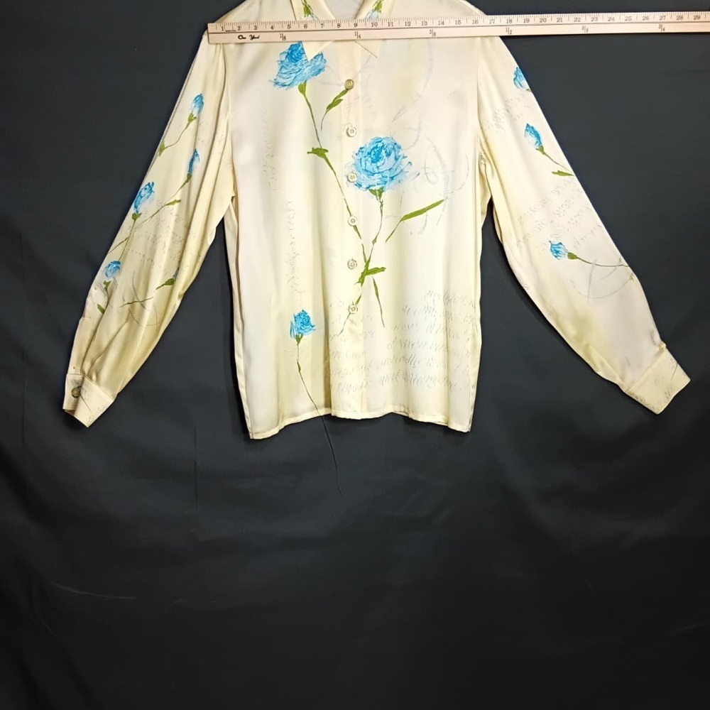 Escada Ivory Blouse with Blue Floral Accents - Picture 10 of 11